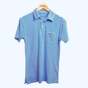 Crew Cuts: Blue and White, Stripped Polo Shirt.